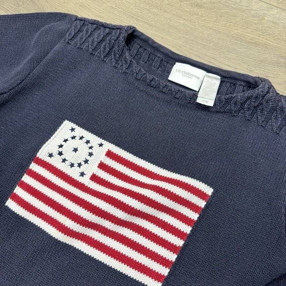 Liz Claiborne Sweaters - VTG Liz Claiborne Knit Flag Sweater‎ S/S Sz M Preppy Academia Casual